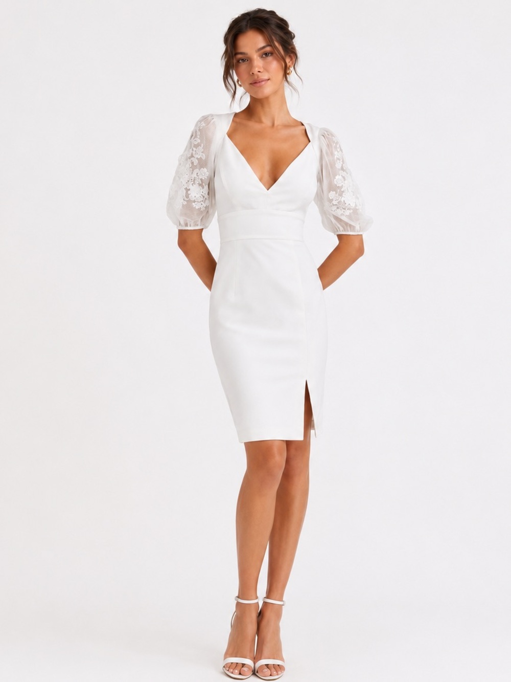 NWT BCBG Maxazria Kamille White Organza Sleeve Dress Size 8